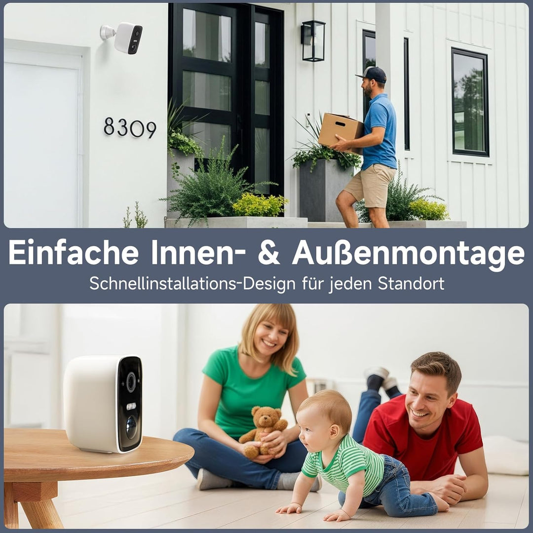 Rollei Überwachungskamera Wireless Security Cam 2K V2 Kabellose Kamera Überwachung Aussen Bewegungs