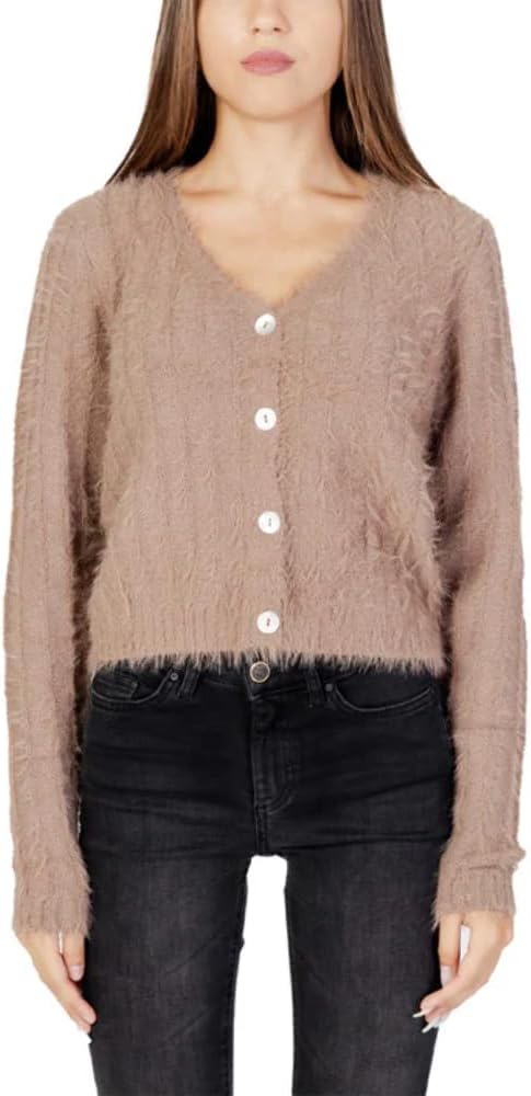 VERO MODA Damen Vmlapoilu Ls V-Neck Cardigan Boo Rep Strickjacke, Brown Lentil