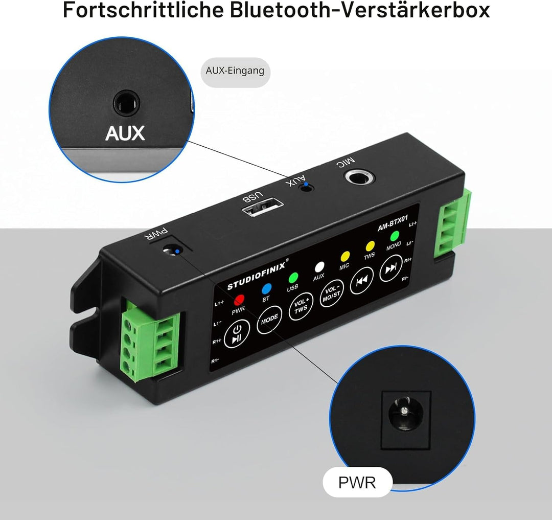 STUODIOFINIX 4-Kanal Mini Bluetooth Verstärker 120w für Passive Lautsprecher mit TWS, AUX, MIC, USB,