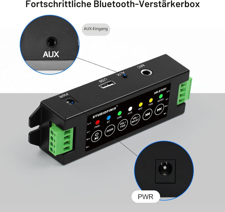 STUODIOFINIX 4-Kanal Mini Bluetooth Verstärker 120w für Passive Lautsprecher mit TWS, AUX, MIC, USB,