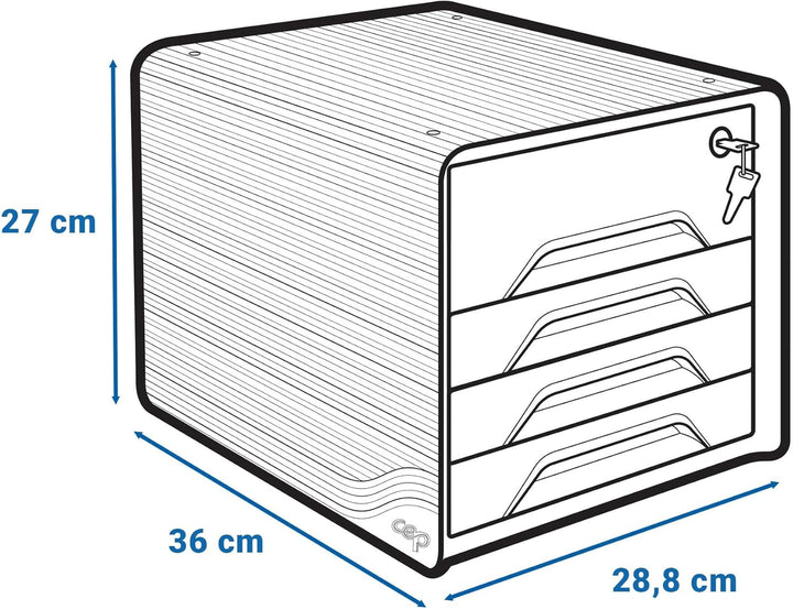 CEP Schubladenbox Secure mit 4 Schubladen und Zylinderschloss Smoove Silva Weiβ Holz Weiss / Buche,