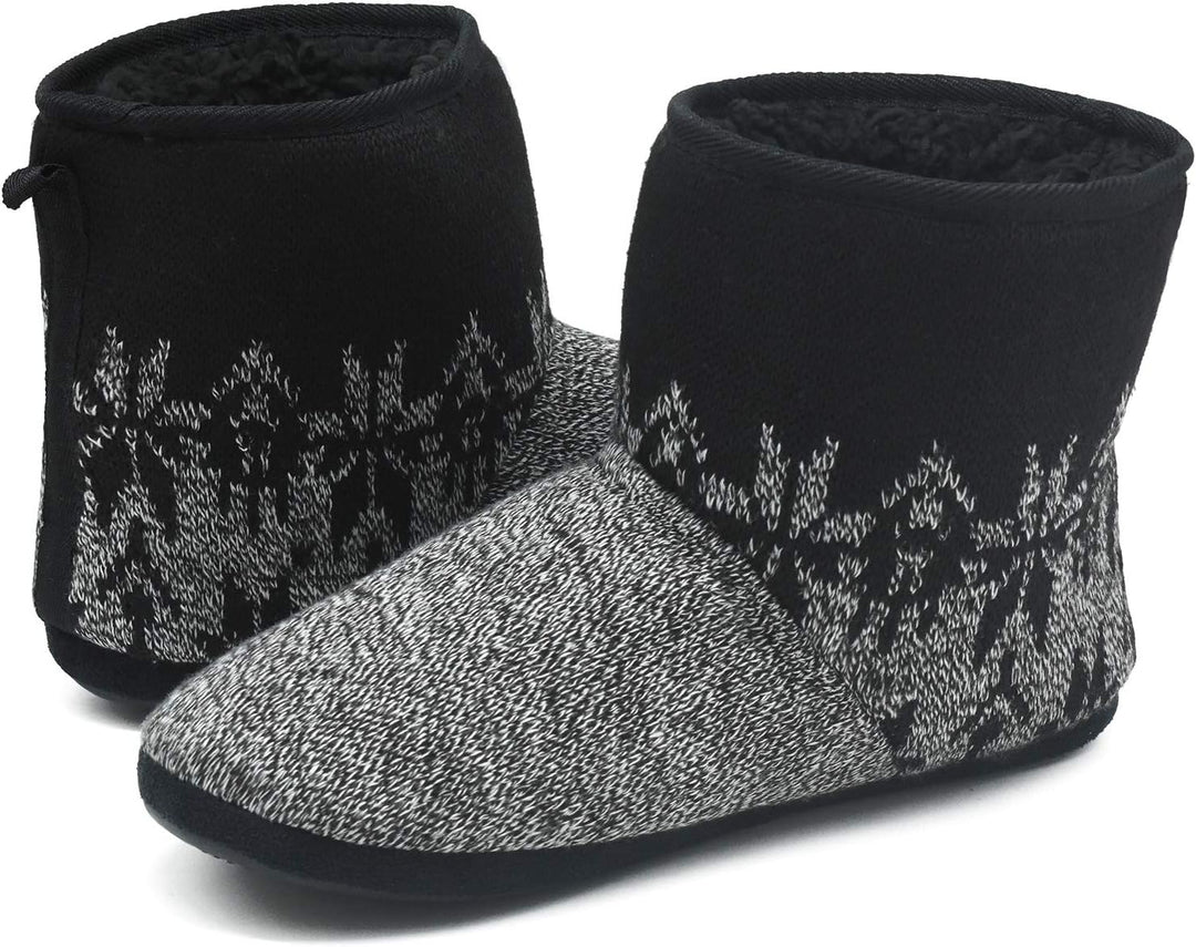 COFACE Herren Hüttenschuhe Lammfell Winter Hausschuhe Warme Plüsch Gefütterte Hausstiefel Männer Hau