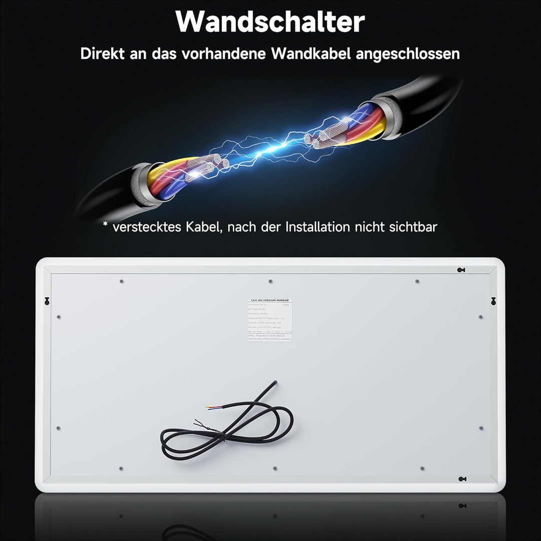 SONNI Badspiegel mit Beleuchtung 120×60 cm Uhr Temperaturanzeige LED Badspiegel mit Touchschalter Ba