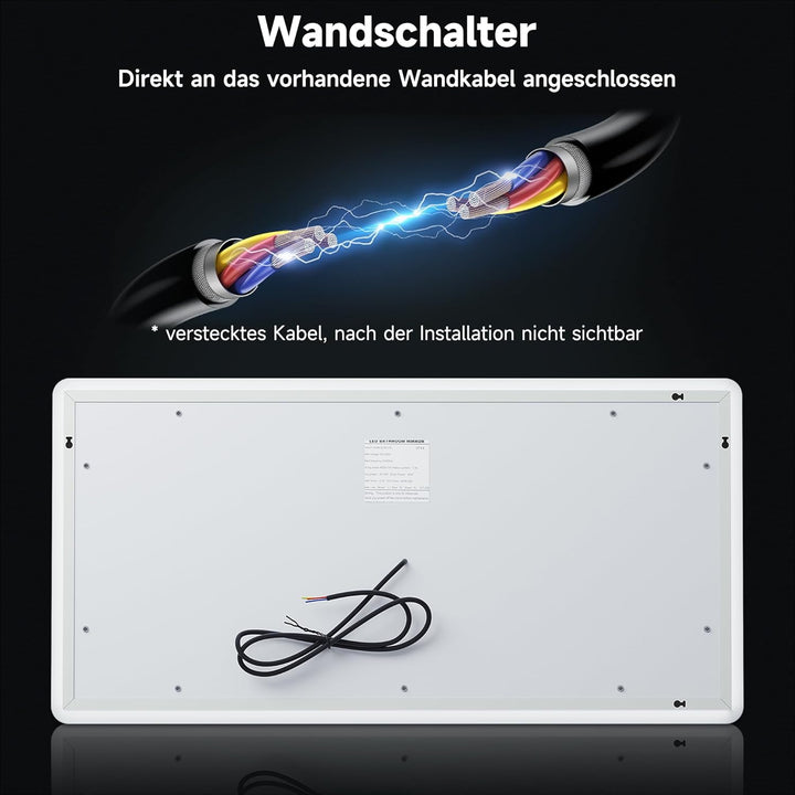 SONNI Badspiegel mit Beleuchtung 120×60 cm Uhr Temperaturanzeige LED Badspiegel mit Touchschalter Ba