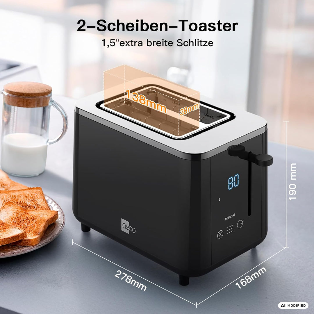 aeco toastlab PRO Toaster 2 Scheiben mit LED-Touch - extra breite Schlitze, 6 Stufen, Brotzentrierun