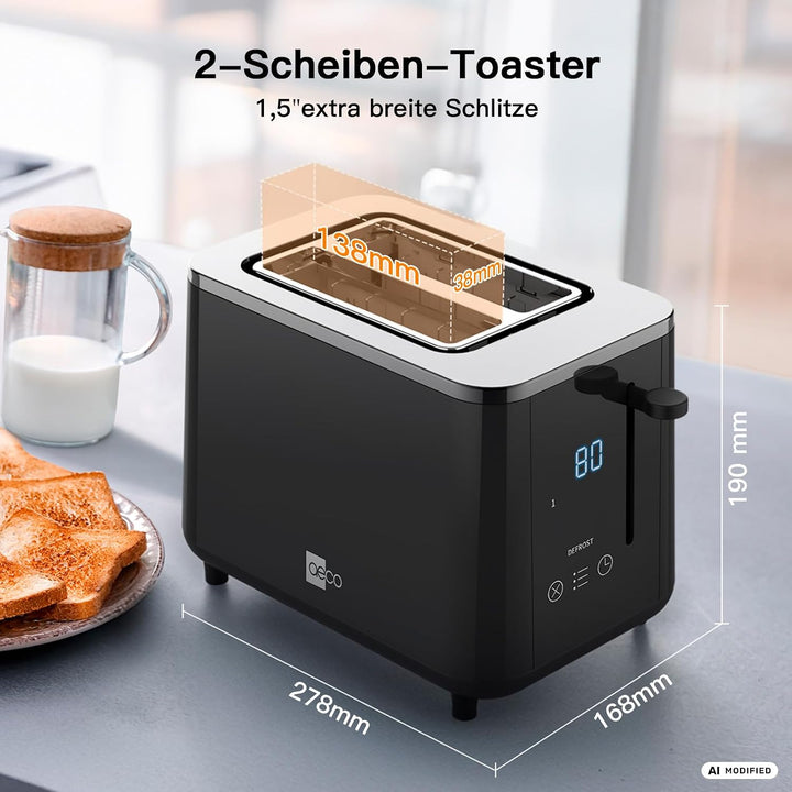 aeco toastlab PRO Toaster 2 Scheiben mit LED-Touch - extra breite Schlitze, 6 Stufen, Brotzentrierun