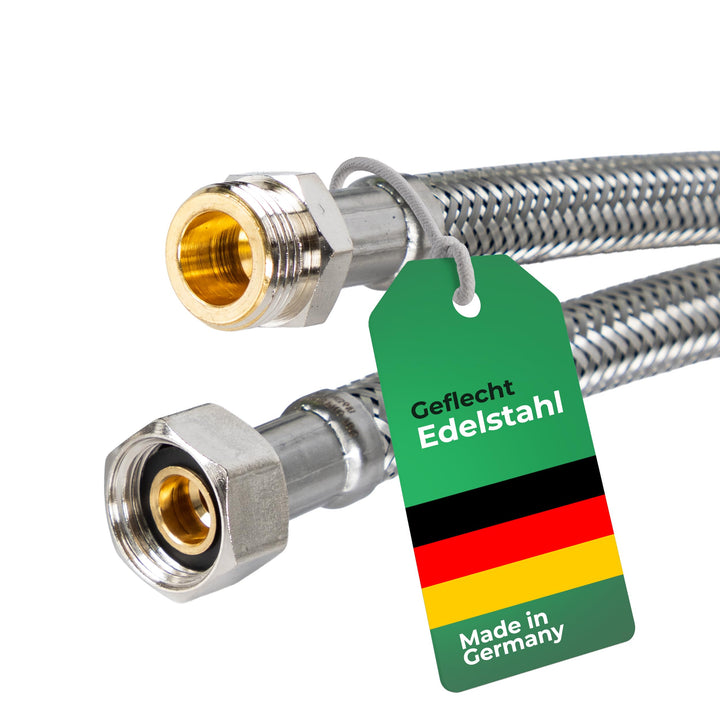 H2O-Flex® Panzerschlauch 3/8"ÜM x 3/8"AG, Flexschlauch DN8 für Sanitär mit Trinkwasserzulassung, 15c