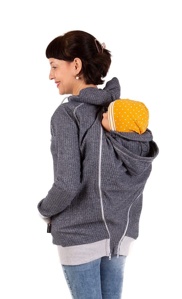 Viva la Mama 3in1 leichte Tragejacke für Mama und Baby, Umstandsjacke - Cleo, XS Anthrazit - Vorn un