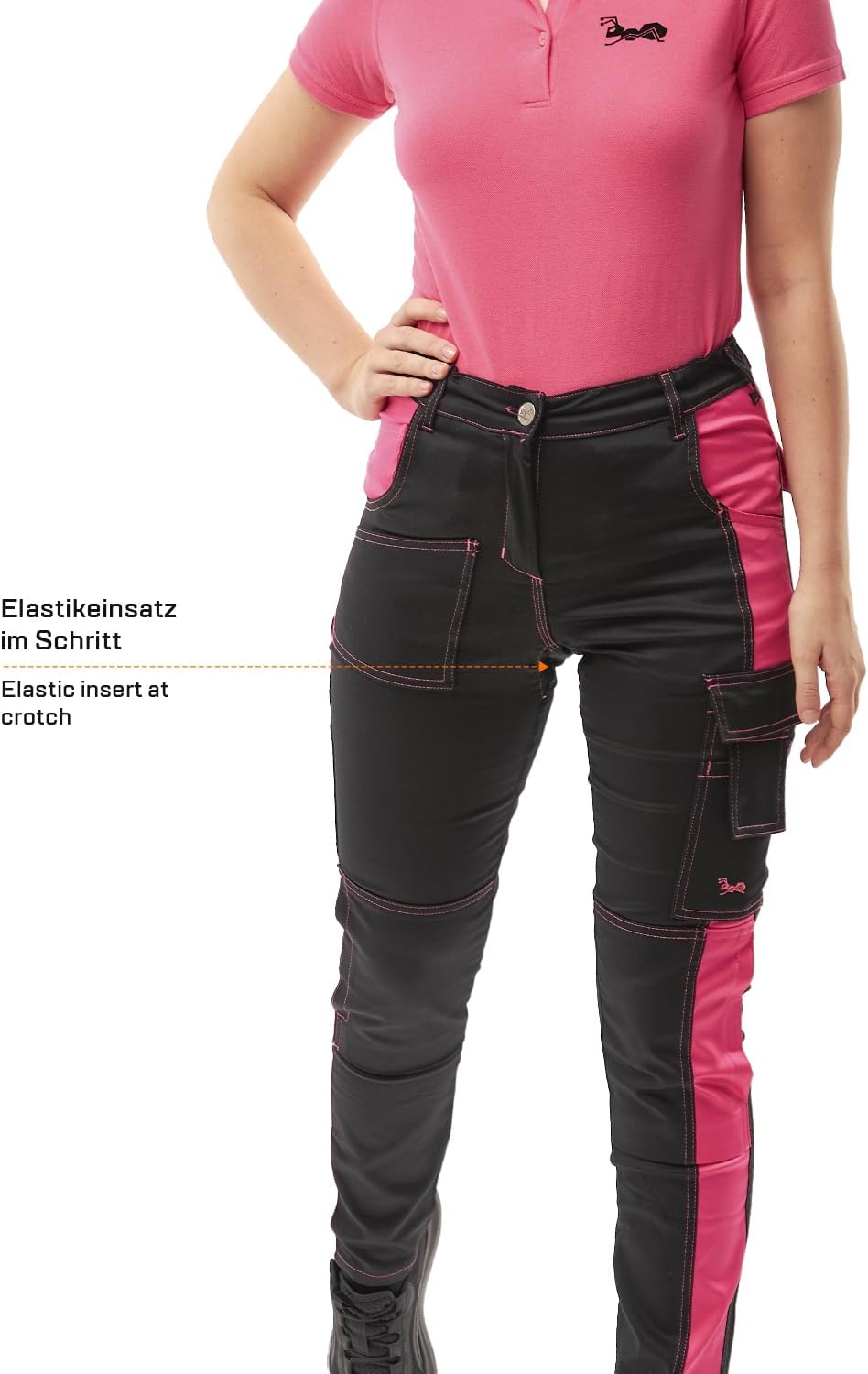 strongAnt Damen Arbeitshose komplett Stretch für Frauen Bundhose mit Kniepolstertaschen Schwarz Grau