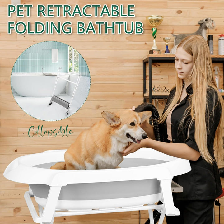 cadciehe 2 in 1 Hundebadewanne Hundewaschstation, faltbare Haustierbadewanne zum Baden und Pflegen,