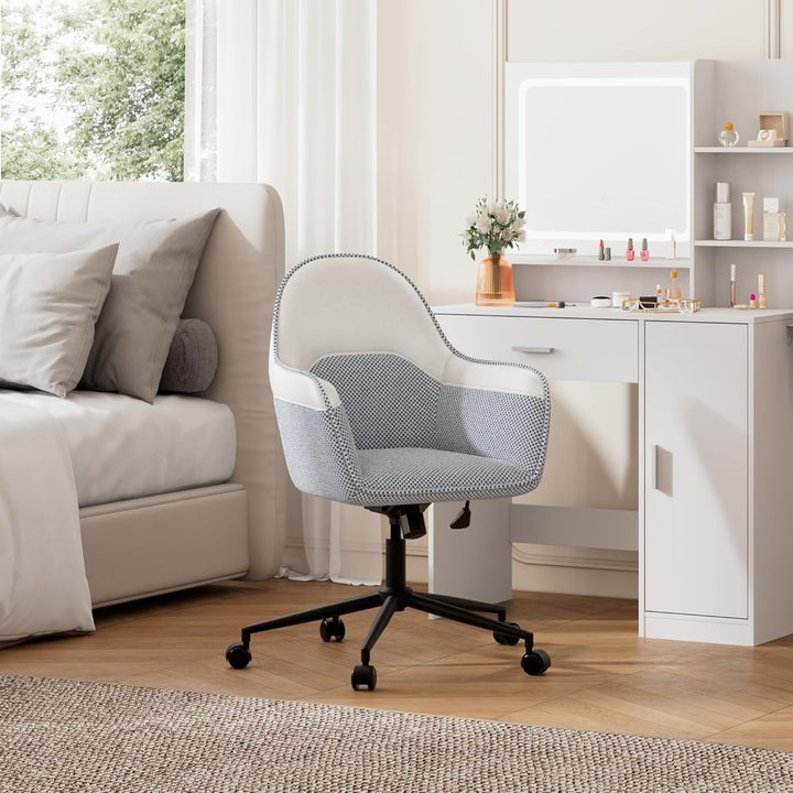 DEVAISE Homeoffice Stuhl, Ergonomischer Schminktischstuhl mit 9 cmKissen, neigbar bis 105°, höhenver
