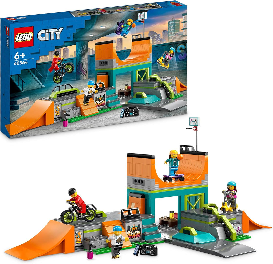 LEGO 60364 City Skaterpark, Spielzeug für Kinder ab 6 Jahren, mit BMX-Rad, Skateboard, Scooter, Inli