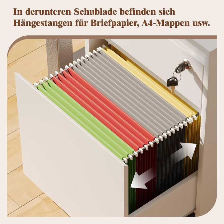 YOUDENOVA Rollcontainer mit Schubladen, Abschliessbar, Aktenschrank mit 2 Schubladen, 5 Rollen, Unte
