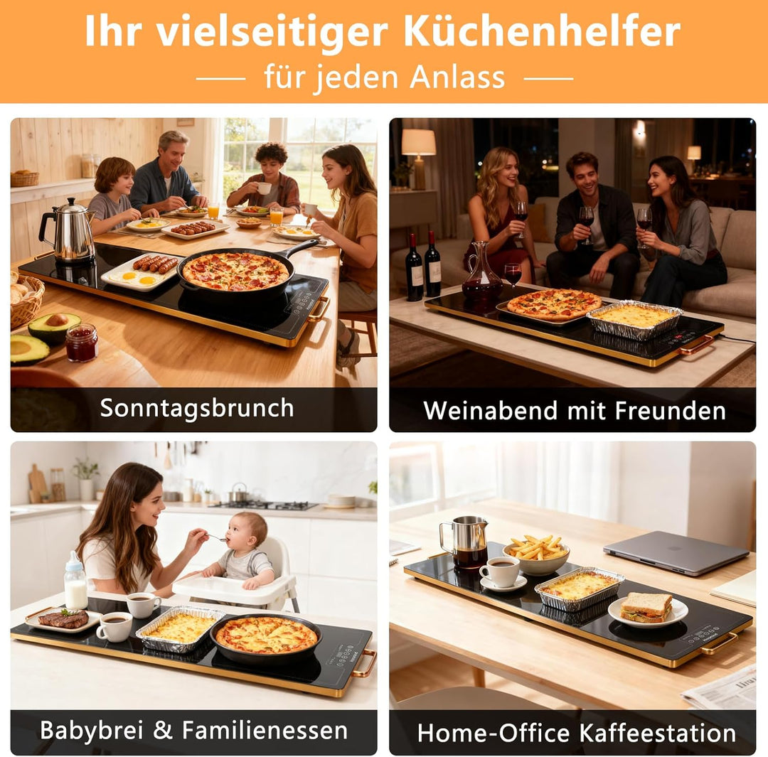 Wärmeplatte 100x35 cm, 450W Elektrische Warmhalteplatte, Touch-Bedienung, Für Grossküchen & Catering