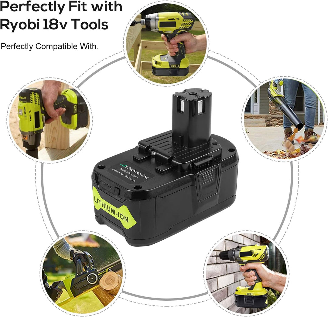 LabTEC RB18L50 18V 5Ah Ersatzakku für Ryobi 2 Packs mit Dual Port Ladegerät Ersatz für Ryobi P117 12