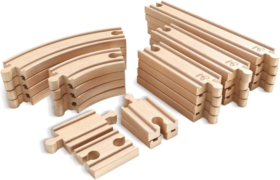 Hape Eisenbahnwelt Grosses Schienenausbauset, 24 Teile, ab 3 Jahren, Beige Single, Single