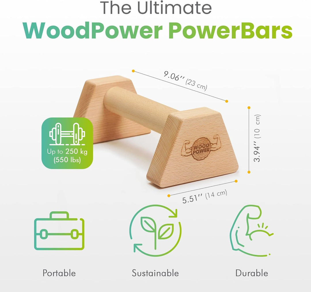 woodpower PowerBars Holz-Parallettes gelenkschonende Liegestützgriffe, Handstand-Barren & Minibarren