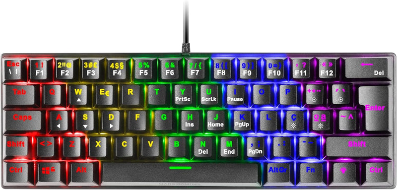 MARSGAMING Gaming MK60 Schwarz, Mechanische Tastatur FRGB, Antighosting, Switch Mechanischer Rot, Po