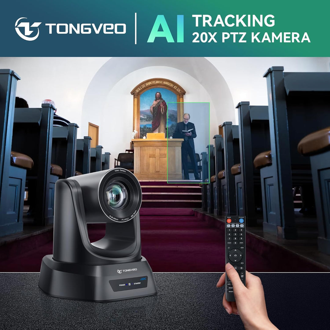 TONGVEO HDMI PTZ-Kamera 20X Optischer Zoom, Kirche Live-Streaming USB 1080P 60fps Kamera für Gottesd