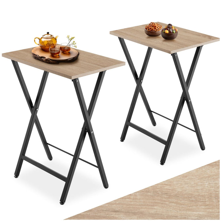 tectake 2er Set Beistelltisch klappbar, Holz Tablett Tisch im Industrie-Design, 48x36x66,5 cm, TV Tr