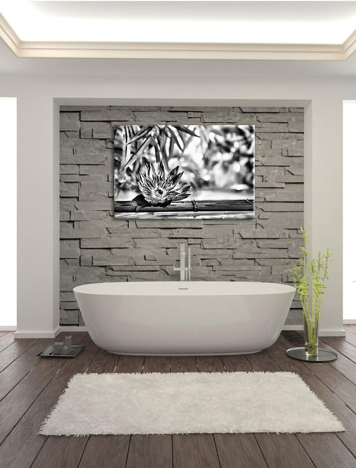 Pixxprint Seerose auf Bambus Wellness / 100x70cm Leinwandbild bespannt auf Holzrahmen/Wandbild Kunst