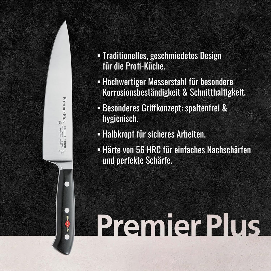 F. DICK Kochmesser, Küchenmesser, Premier Plus (Messer mit Klinge 21 cm, X50CrMoV15 Stahl, nichtrost