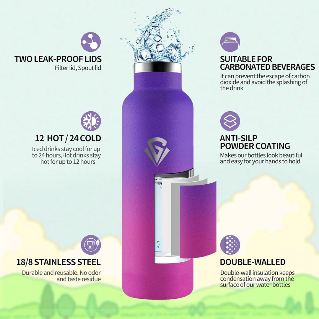 Thermosflasche, 500ML BPA-Frei, Trinkflasche Edelstahl, Auslaufsichere Isolierflasche Doppelwandig,