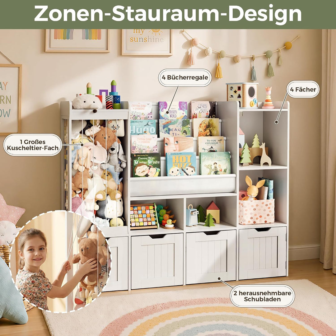 Pamapic Kinderregal, Bücherregal Kinder mit Kuscheltier Aufbewahrung, 2 Herausnehmbare Schubladen, S