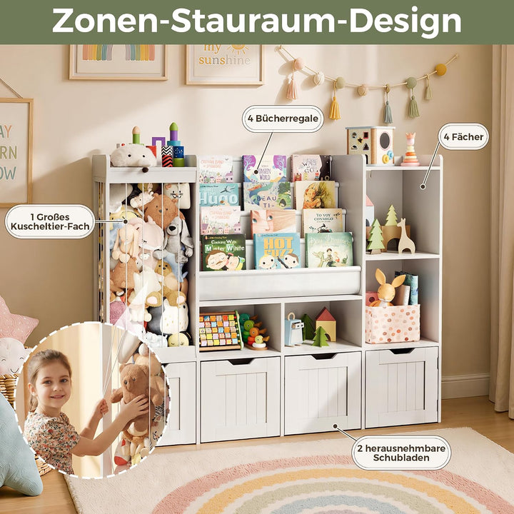 Pamapic Kinderregal, Bücherregal Kinder mit Kuscheltier Aufbewahrung, 2 Herausnehmbare Schubladen, S