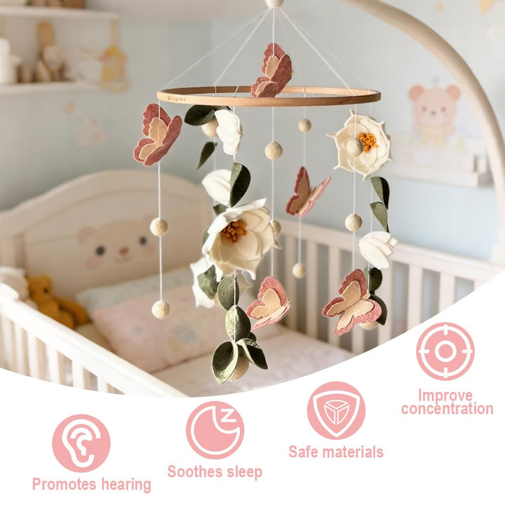 Baby Mobile Blumen & Schmetterlinge, Mobile fürs Babybett und Wickeltisch, Babyzimmer Deko mit Waldm
