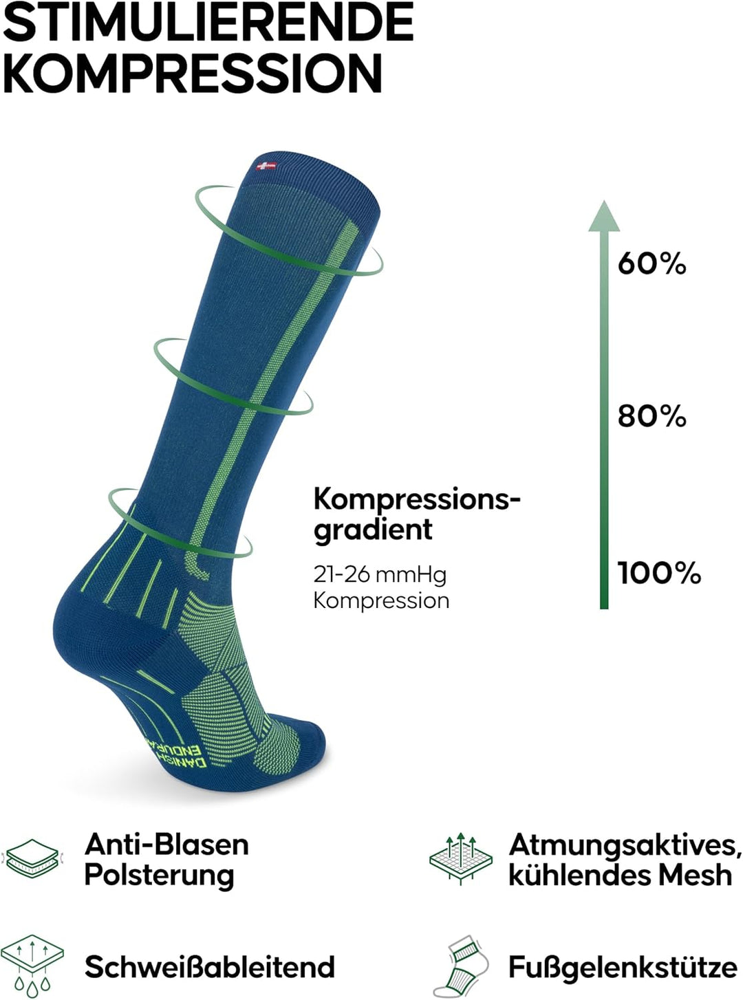 DANISH ENDURANCE Kompressionsstrümpfe, Sport Kompressionssocken, Stützstrümpfe, Thrombosestrümpfe, 2