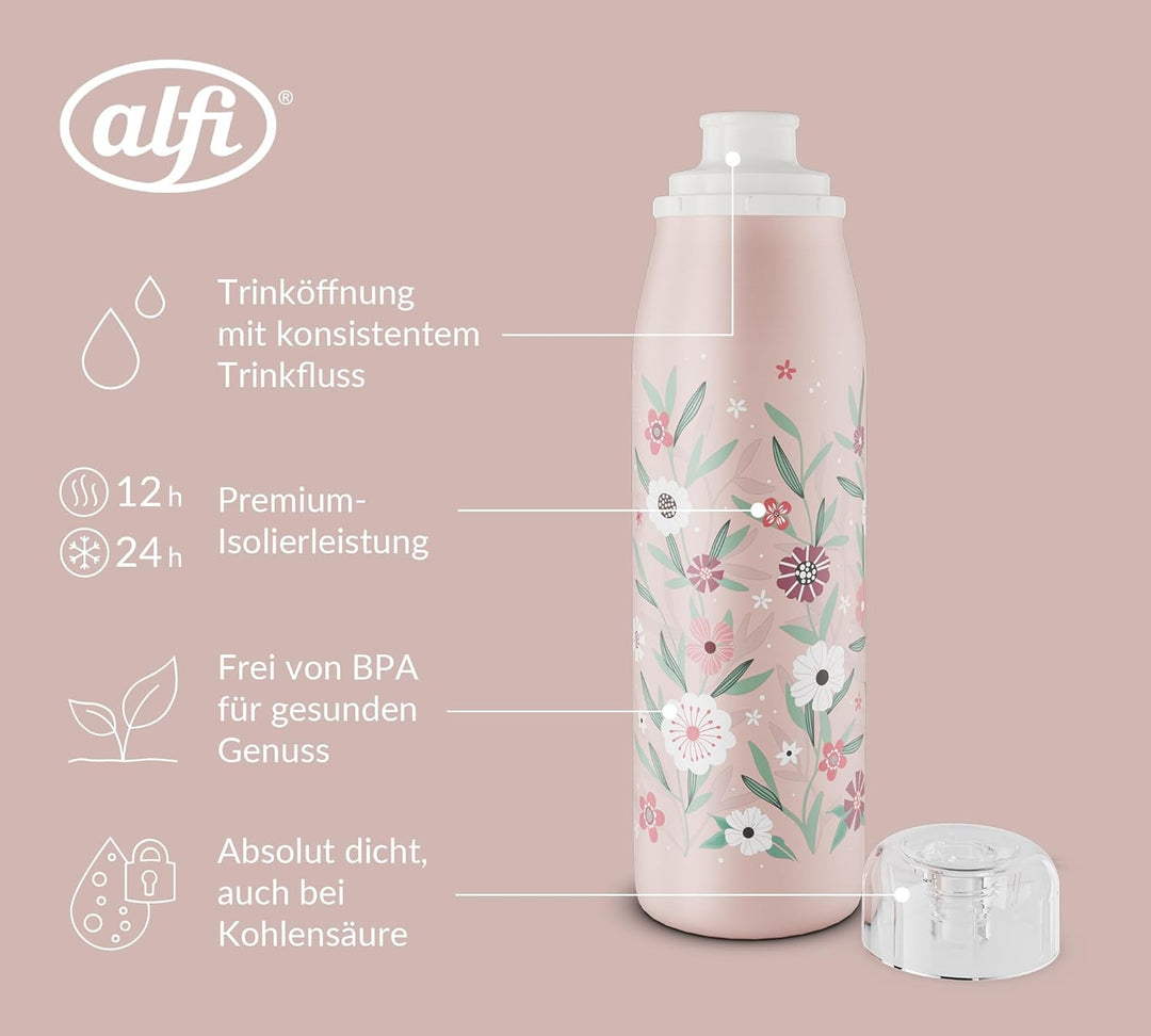 alfi KIDS ISO BOTTLE Isolierflasche 0,50 l, 24 h kalt, flowers | Kohlensäurefest, auslaufsicher, Dre