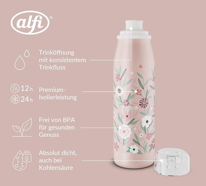 alfi KIDS ISO BOTTLE Isolierflasche 0,50 l, 24 h kalt, flowers | Kohlensäurefest, auslaufsicher, Dre
