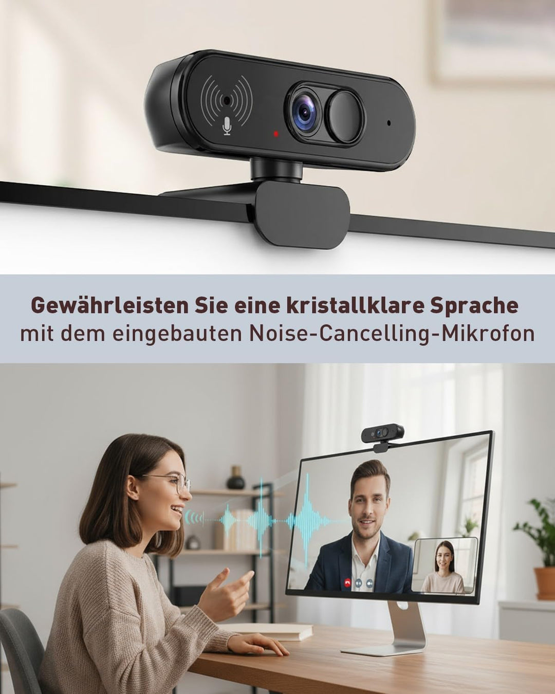 4K UHD Webcam mit Autofokus-Objektiv, kristallklarem Mikrofon, Privatsphäre-Abdeckung, ausfahrbarem