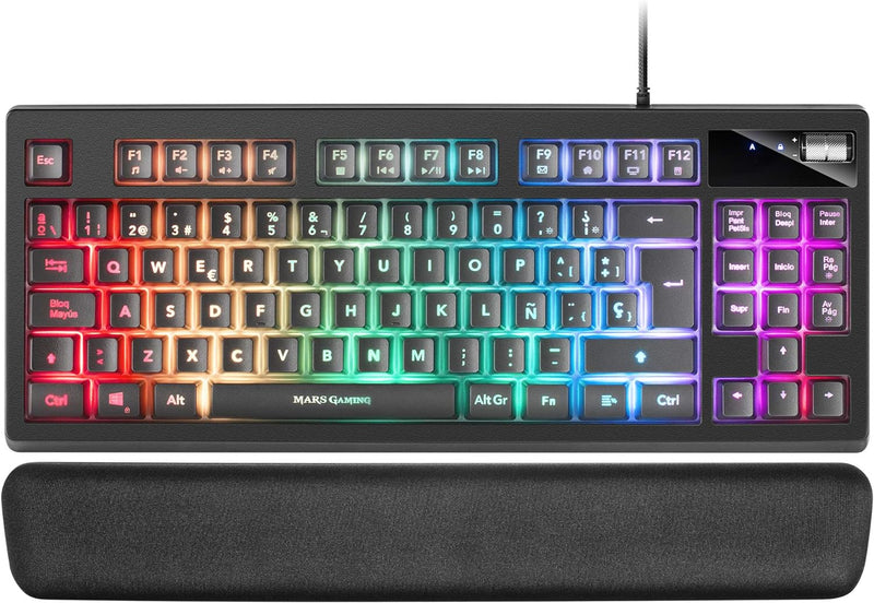 Mars Gaming MKAXES TKL H-Mech Compact Keyboard, RGB-Beleuchtung 9 Effekte, Gel-Handauflage, Schwarz,