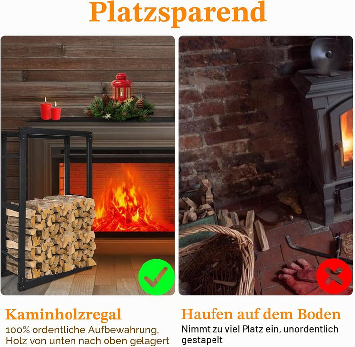 Joparri Kaminholzregal, Brennholzregal Aus Schwarzem Metall, Holzscheite Stapelhilfe für Innen, Feue