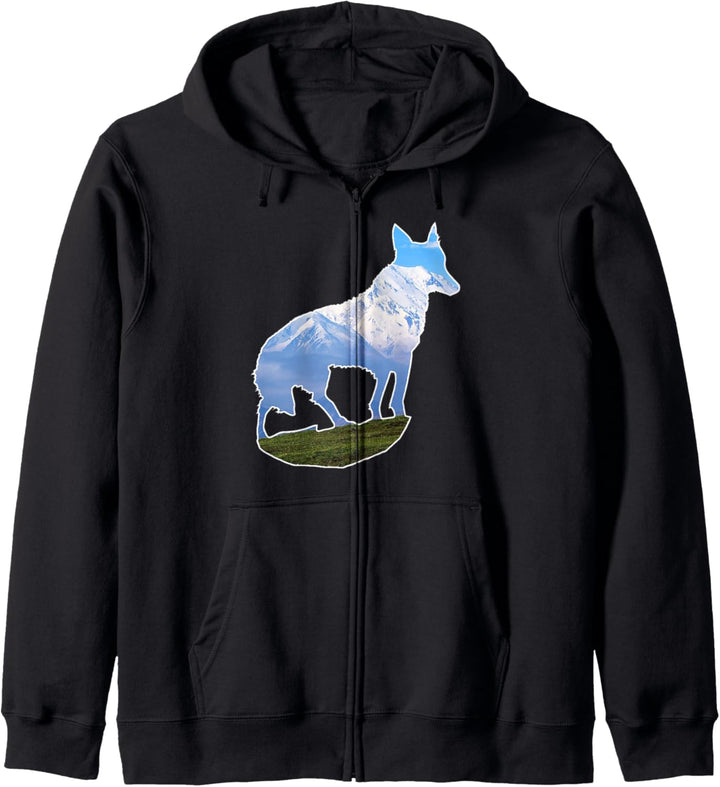 Wild Dog Wolf Silhouette Gift Wilderness Howling Snow Capped Kapuzenjacke