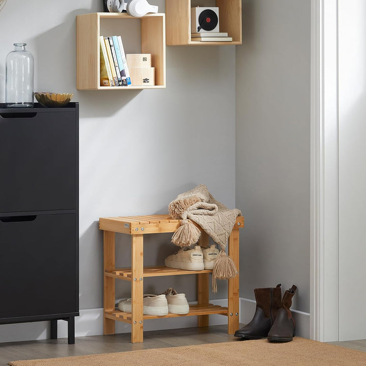 SoBuy FSR02-K-N Schuhregal Sitzbank Schuhbank aus hochwertigem Bambus mit 2 Jahren Garantie B50cm Na