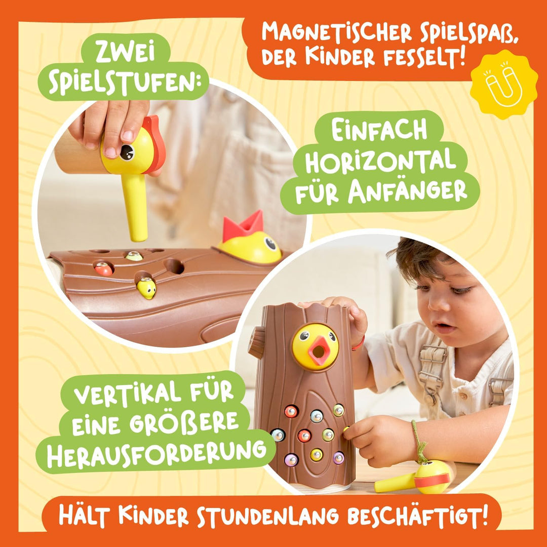 Nene Toys Kleiner Specht – Magnetisches Lernspielzeug für Kinder ab 2 Jahren – Fördert Feinmotorik u