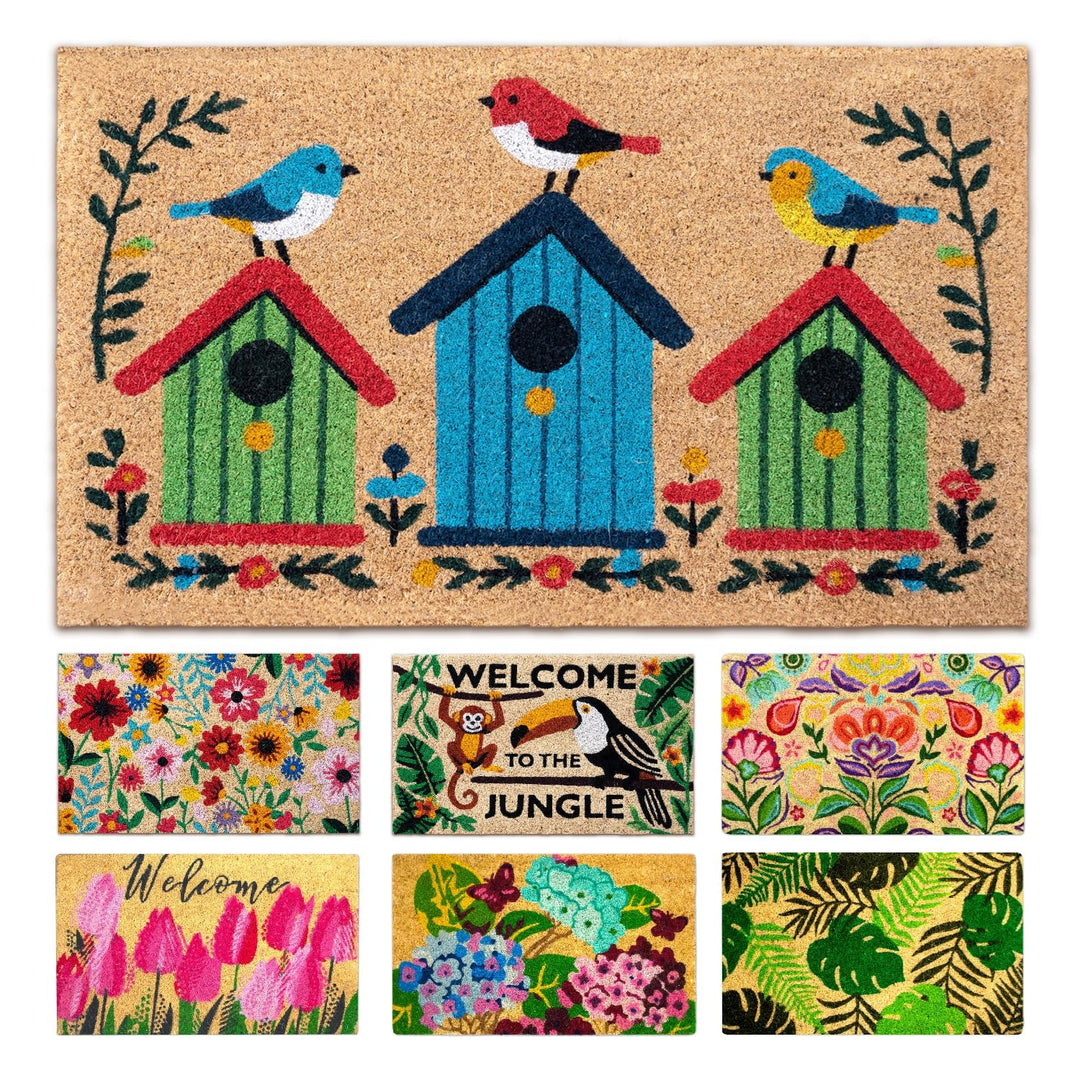 Fussmatte Kokos - Vögel - 40x70 cm - Fussmatte Aussen und Innen - Fussmatten Haustür - Türmatte Auss