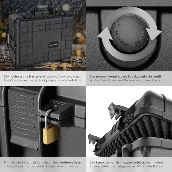 tectake® Kamerakoffer leer mit Schaumstoff, Universalkoffer mit Rollen, wasserdichter Koffer, Trolle