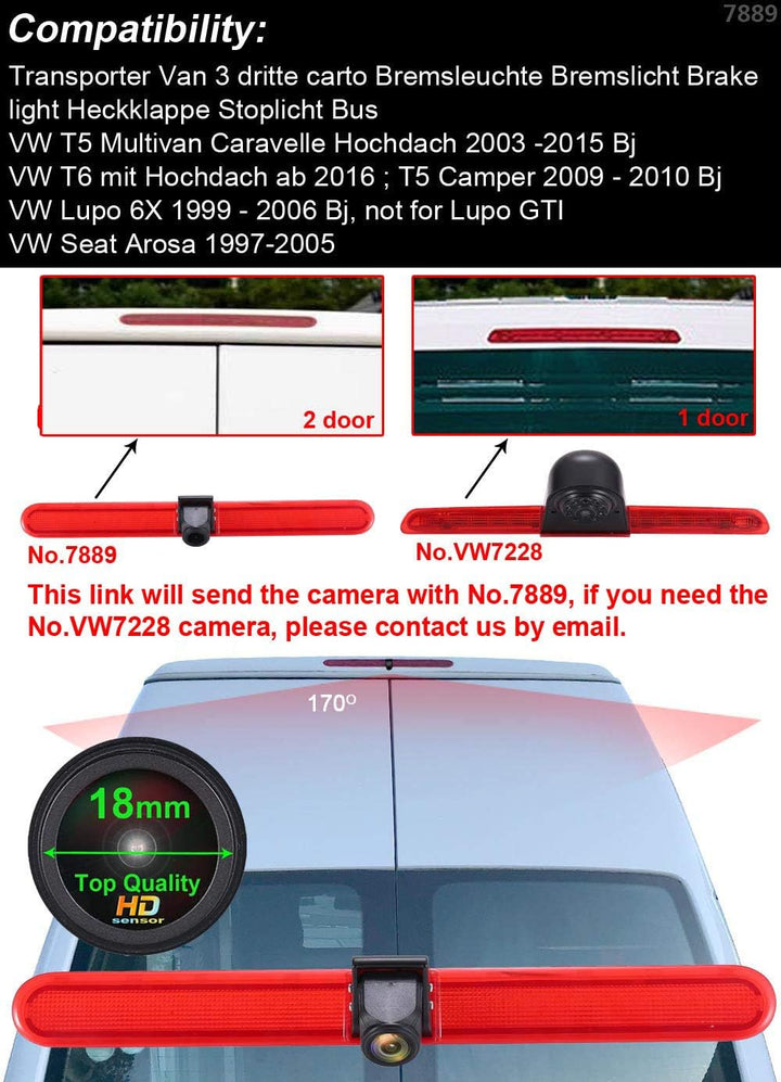 18mm Linse Top Qualität Auto Bremsleuchte Rückfahrkamera für T5 Multivan Caravelle Hochdach/T6 mit H