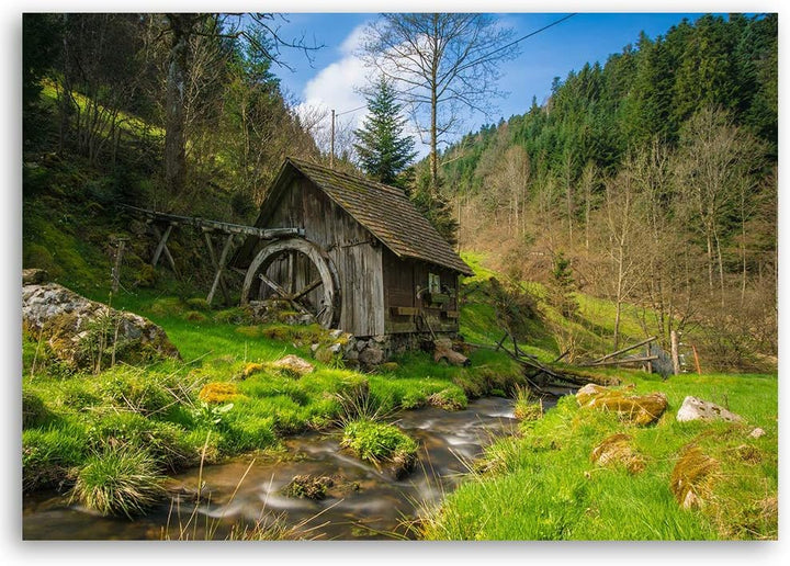 Feeby Bild auf Leinwand Bach Kunstdruck modern Hütte Grün 80x60 cm