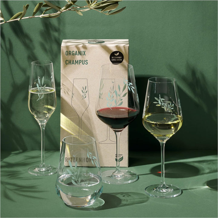 RITZENHOFF 3921001 Rotweinglas 500 ml 2er Set – Organix Nr. 1 – organische Farbe Grün, 45% recycelte