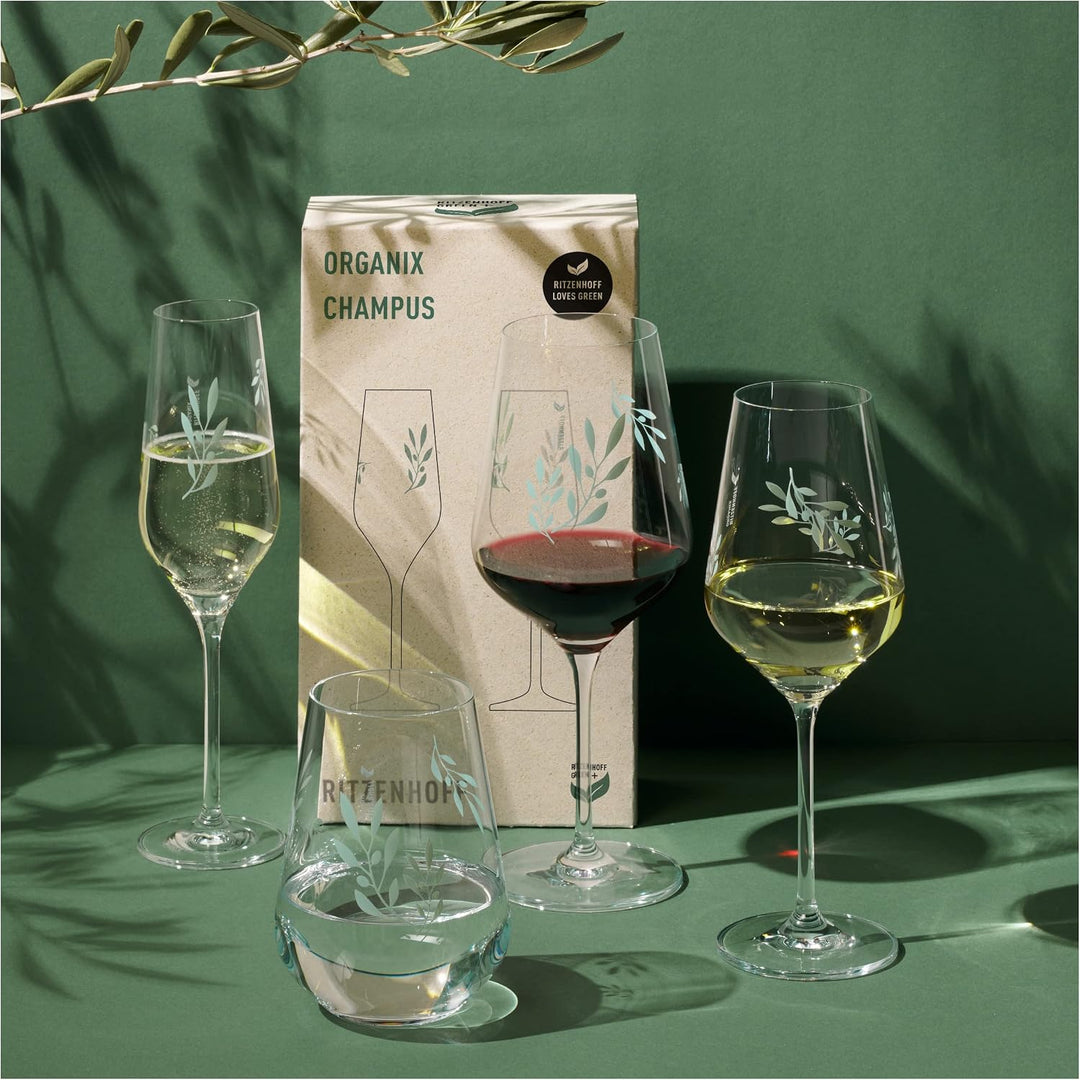 RITZENHOFF 3924001 Champagnerglas 400 ml 2er Set Organix Nr. 1 – organische Farbe Grün, 45% recycelt