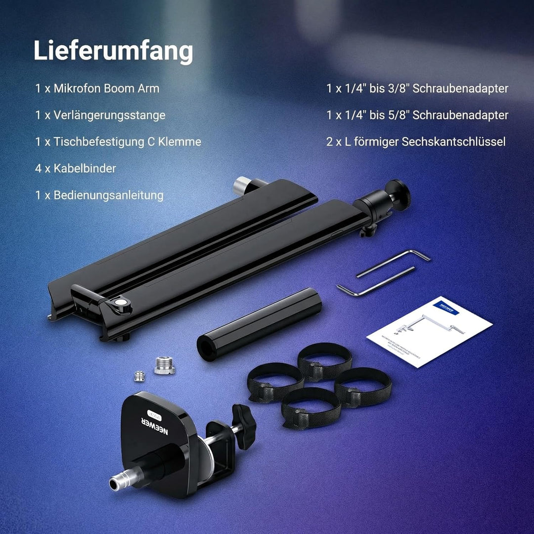 NEEWER Microphone Stand, Low Profile gedämpfter Mikrofon Halterung mit Boom Arm, 360° Kugelkopf, ver