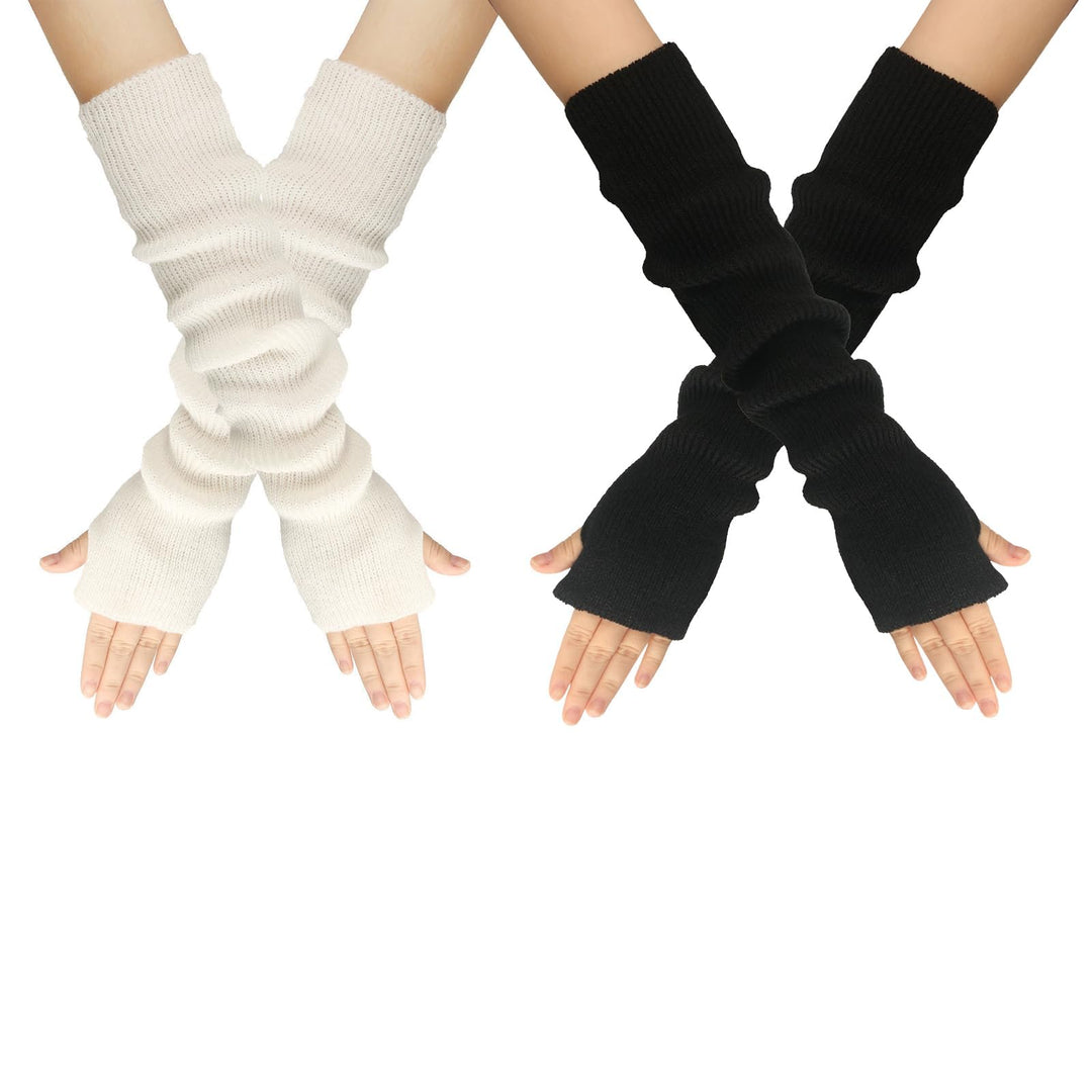 2Paar gestrickte Handschuhe Kaschmir Mischung lange Armstulpen Ellbogenstulpen fingerlose Fäustlinge