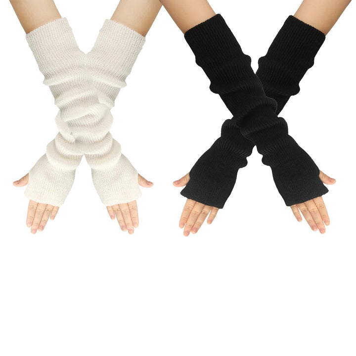 2Paar gestrickte Handschuhe Kaschmir Mischung lange Armstulpen Ellbogenstulpen fingerlose Fäustlinge
