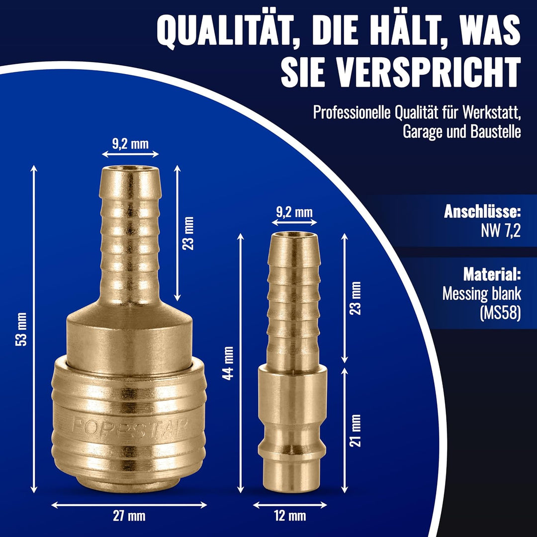 Poppstar Druckluftschlauch 30 m (Hybrid PVC mit Gewebe, Innendurchmesser 9,2mm mit Messing-Schnellku