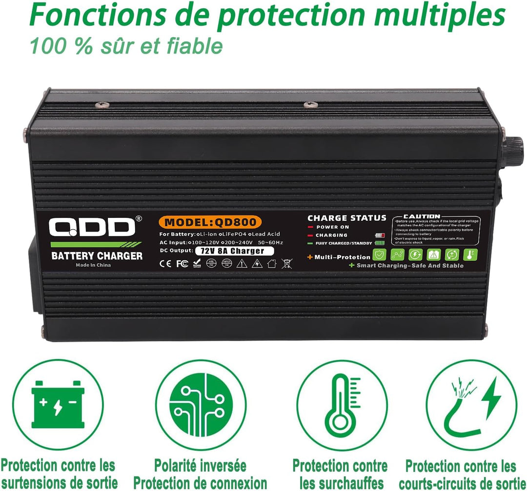 QDD 72V 8A Ladegerät 82,8 V Bleiakkumulator Ladegerät für 72 V Bleiakkumulator mit DC Stecker C13 N+